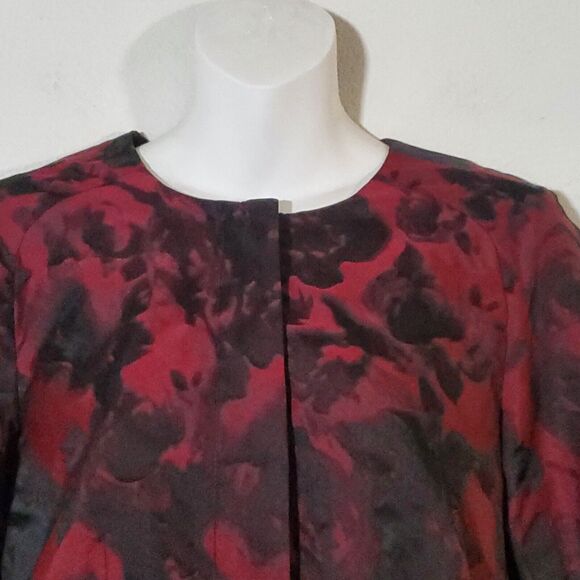 Ann Taylor Jacket 6 Red Dark Romantic Floral Bubble Hem Peplum Goth Moody - Picture 2 of 9
